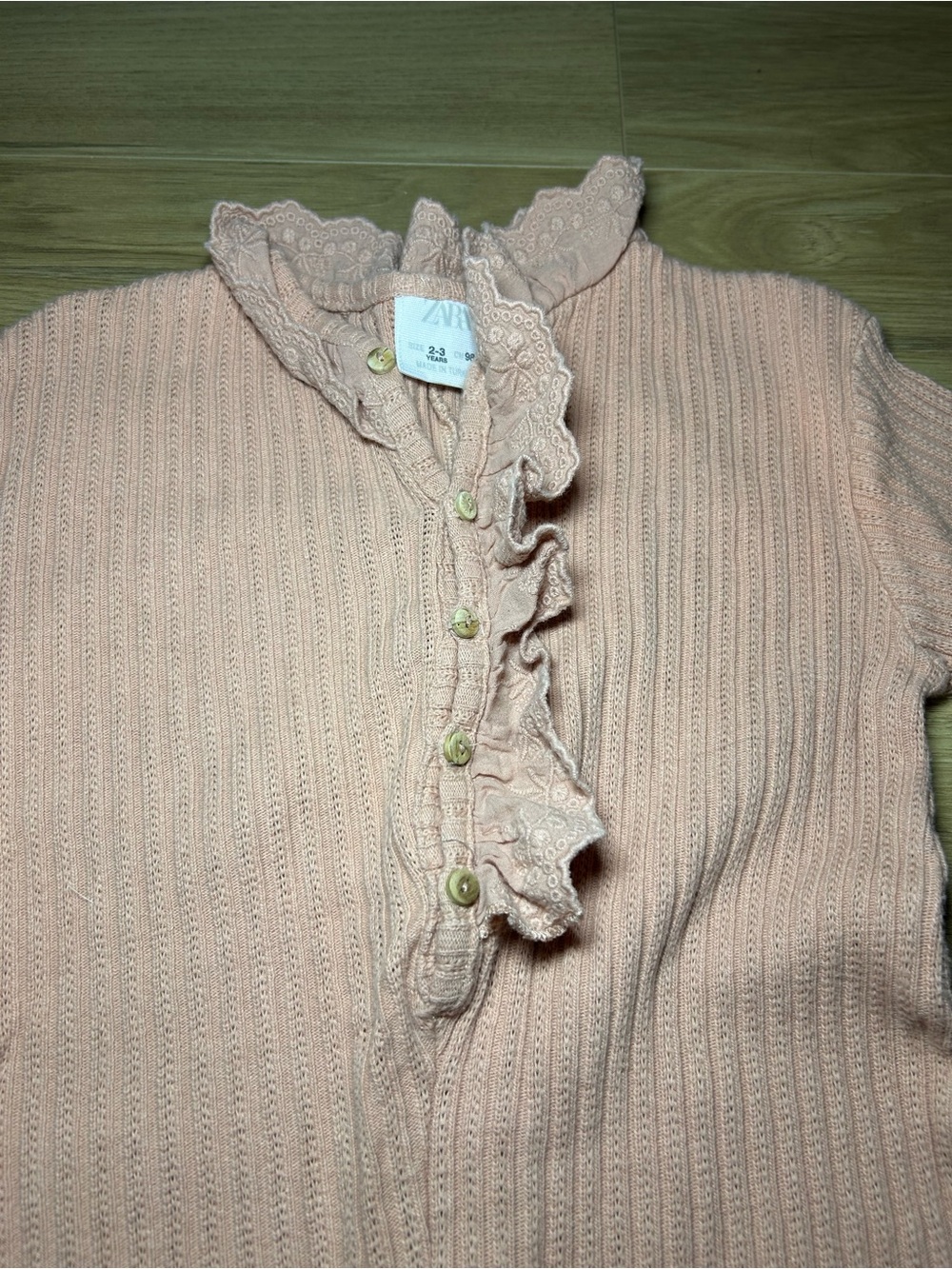 Zara Pink Ribbed Ruffle-Trim One-Piece Bodysuit - Picture 4 of 8